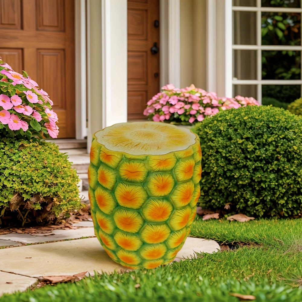 English Elm 14" Pineapple Resin Stool Sculpted Tropical Accent for Patio Balcony or Living Room W5709P460798