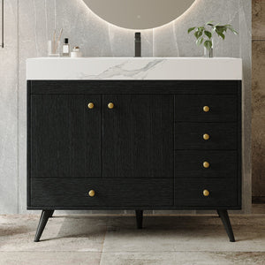 English Elm 36" Freestanding Bathroom Vanity Sintered Stone Top Ceramic Sink Stainless Steel Legs Black,Gold,White W3136S00068