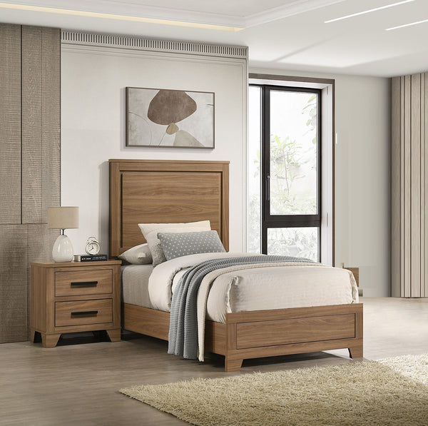English Elm Contemporary Glam Twin Bed Set with Led Headboard Embossed Panels and Trundle Included B2741S00875