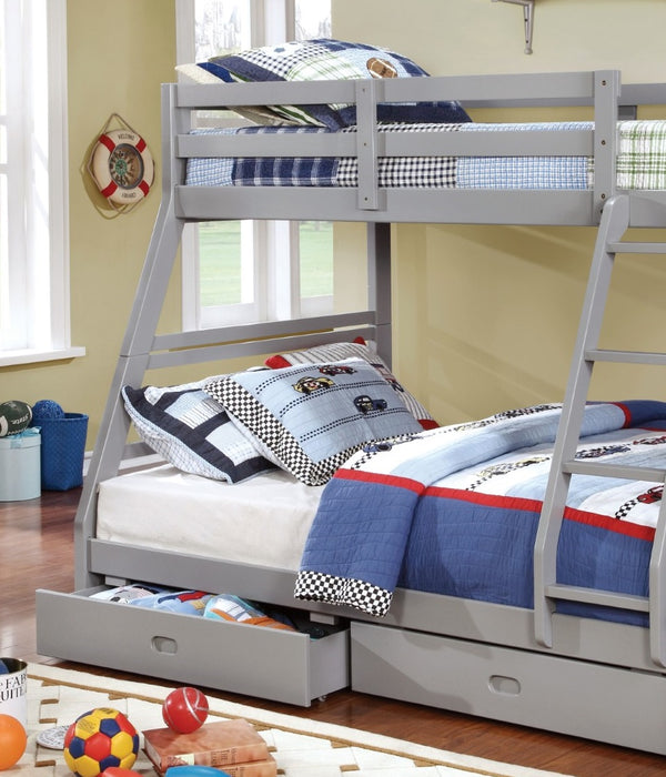 English Elm Modern Twin-Over-Full Bunk Bed with Angled Ladder, Solid Hardwood Frame and Patented Lock Joint Gray 58 L x 34 W x 8 H B2741S00342