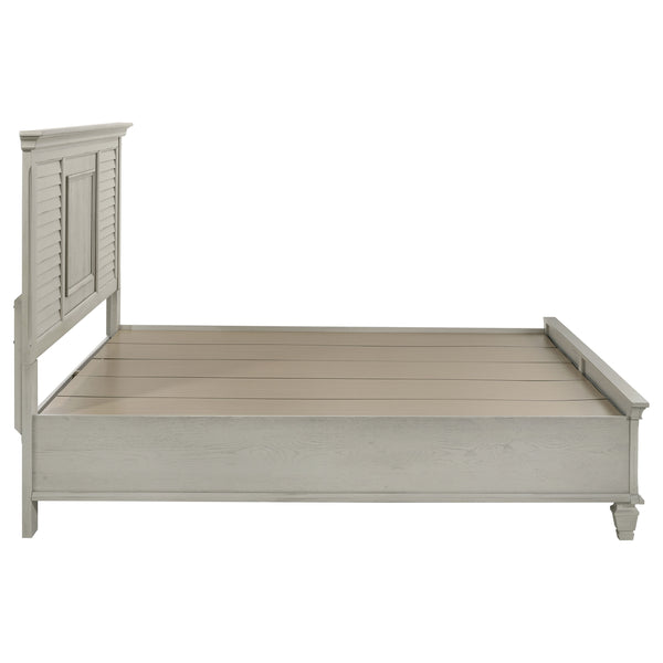 English Elm Capistrano Distressed White Eastern King Bed with Storage Drawers, High Louvered Headboard, Rustic Charm B062S00931