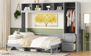 English Elm Queen Murphy Wall Bed with Integrated Wardrobe and Drawers for Studio or Guest Room Gray LP000793AAE-2