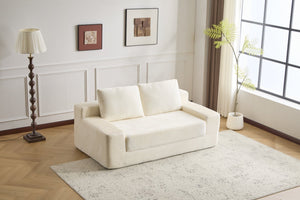 English Elm Loveseat Corduroy Bean Bag Sofa Bed with Memory Foam, Reversible Cushions, Plush Bolsters, No Assembly Required White W3723P346936
