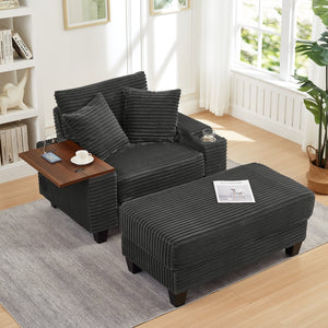English Elm Fluffy Corduroy Single Sofa with Ottoman Bluetooth Speaker Usb Port and Rotating Tray W3705P476390