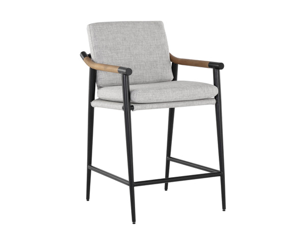 Sunpan Meadow Counter Stool - Timeless Design with Stain-Resistant Fabric and Solid Oak Wood Armrests Vault Fog