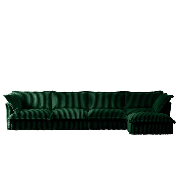 English Elm Slipcovered L-Shape Sectional Sofa Couch - Comfy 4-Seater With Green Corduroy, Deep Seating & Removable Covers W3041S00085-GIGA