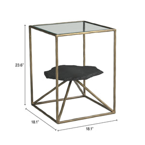 Zuo Modern Ranol Side Table In Brass Finish - Elegant Glass & Marble Design For Modern Living Spaces Brass Glass,Natural Marble,Iron 110601-zuo-modern