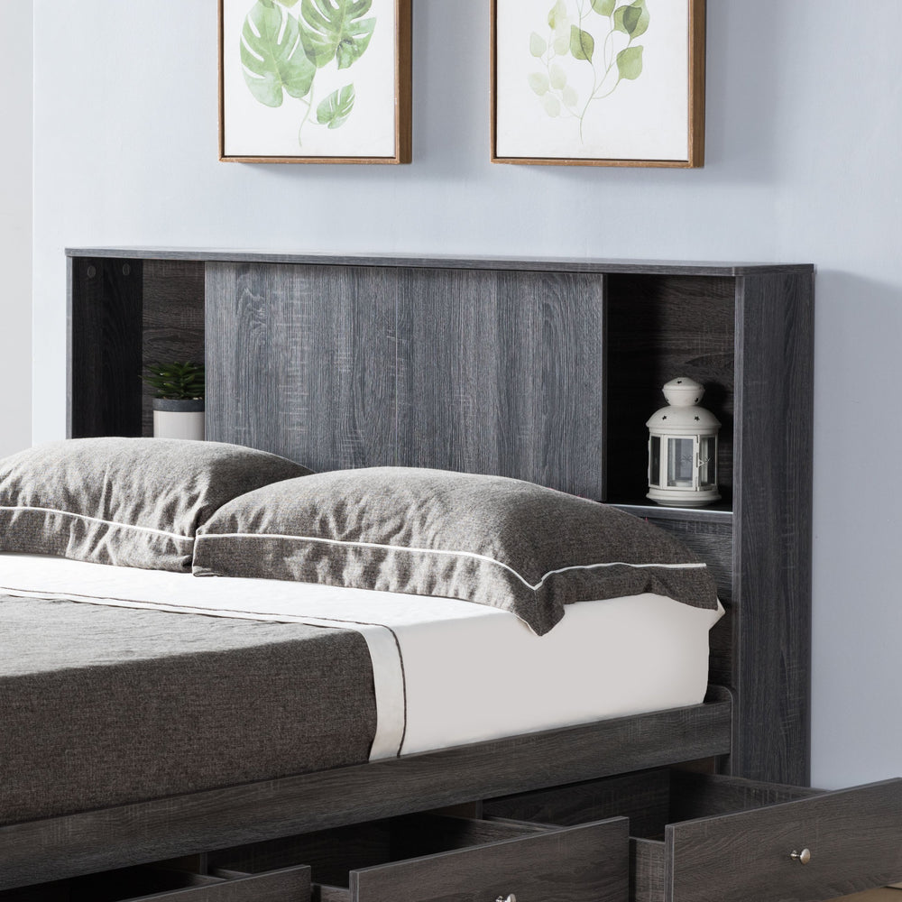 English Elm Twin Bookcase Headboard Freestanding Storage Unit with Sliding Doors and Open Cubbies B107P355259