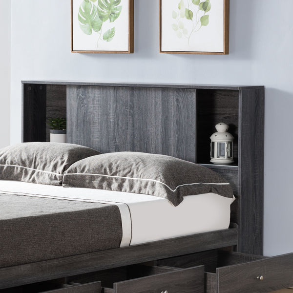 English Elm Twin Bookcase Headboard Freestanding Storage Unit with Sliding Doors and Open Cubbies B107P355259