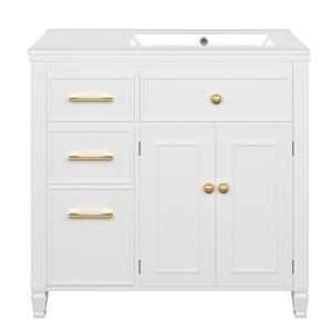English Elm Christopher Knight Home® - 36" Freestanding 36-inch Modern Bathroom Vanity with Ceramic Sink, Ample Storage, Solid Legs, Durable Finish White N759P284623K