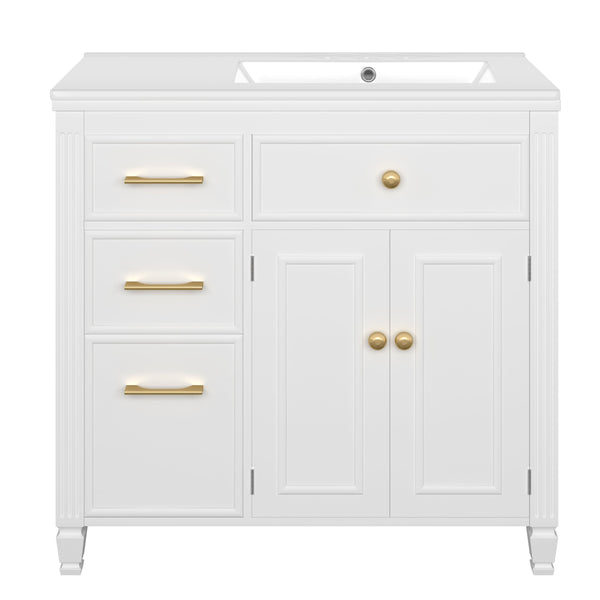 English Elm Christopher Knight Home® - 36" Freestanding 36-inch Modern Bathroom Vanity with Ceramic Sink, Ample Storage, Solid Legs, Durable Finish White N759P284623K