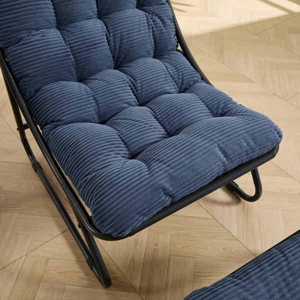 English Elm Patio Sling Recliner with Ottoman Steel Frame Corduroy Cushion Indoor Outdoor Lounge W640P443492