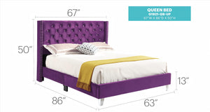 English Elm Tranquil Velvet Queen Bed With Storage, Purple Upholstered Headboard, Durable Transitional Design B078118301