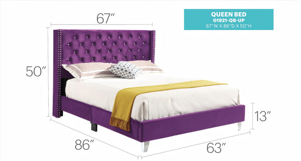 English Elm Tranquil Velvet Queen Bed With Storage, Purple Upholstered Headboard, Durable Transitional Design B078118301