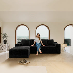 English Elm 104.3*68.9"Modular plush corduroy sectional sofa, no assembly dual-piece reversible chaise, black comfort lounge D1105118573