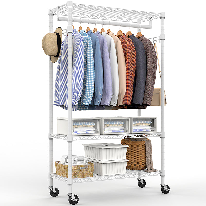 English Elm Heavy Duty Rolling Garment Rack Three Tier Wire Shelving with Hooks for Closet W5386P503916