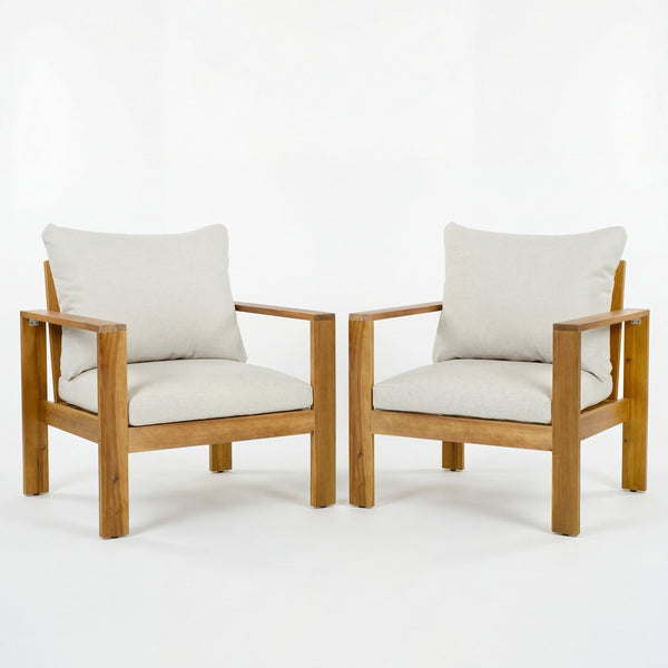 English Elm Outdoor Acacia Hardwood Patio Chair with Water-repellent Cushions for Deck or Garden N757P354832B