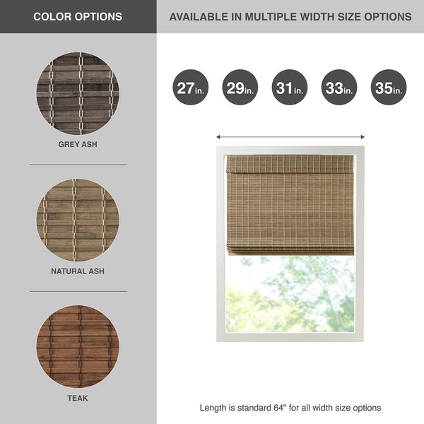 English Elm Bamboo Light Filtering Roman Shade 64"L - Eco-Friendly Natural Window Treatment For Privacy & Style B035129688