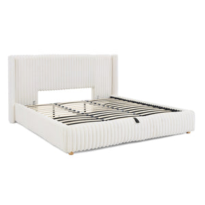 English Elm King Corduroy Upholstered Storage Bed Hydraulic Lift Ribbed Plush Cream Platform W1413S00182