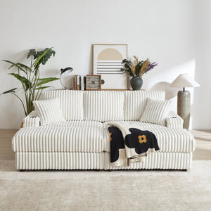 English Elm 84inch Corduroy Deep Seat Three Person Sofa with Storage Ottomans for Living Room Beige W834S00565