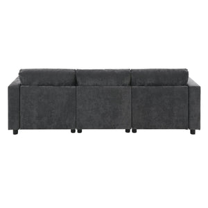 English Elm [video]86.5'' Chenille U-shaped Sectional with Dual Ottomans and Storage Pockets for Living Rooms Dark Gray N723S7723E