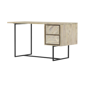English Elm Yaluna 2 Drawer Desk Natural Acacia Wood with Geometric Inlay, Durable Hardwood, Ample Storage, 58” B2736P354391
