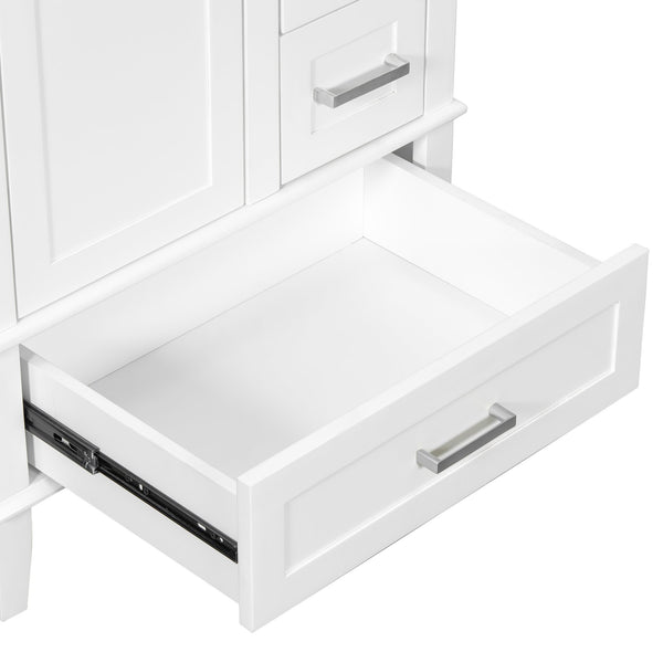 English Elm 24" Olive Bathroom Vanity Solid Wood Frame Ceramic Sink Gold Hardware Soft Close White N729P373276K