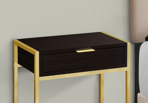 English Elm Accent Table - Contemporary Side Table With Gold Metal Frame & Brown Laminate Top For Modern Spaces B2710P219308