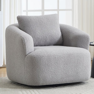 English Elm 360° Swivel Barrel Chair Teddy Fleece Upholstery with Pillow for Bedroom Reading Nook Light Gray W1803P363036