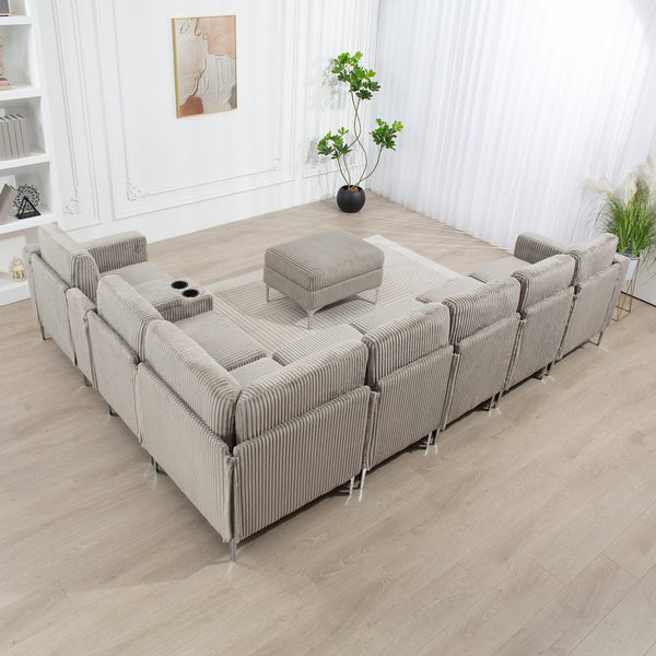 English Elm Convertible Sectional Sofa With Storage Ottoman, Usb Ports & Cupholders For Modern Living Rooms W3098S00033