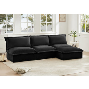English Elm Slipcovered Chenille Modular Sectional Sofa with Ottoman High Back Cloud Seating W3041S00119