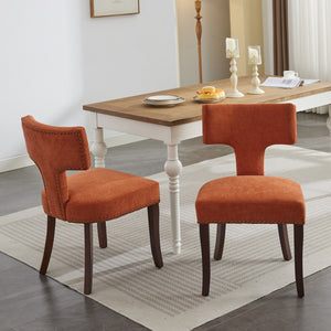English Elm Mid Curved Back Dining Chairs Set of 2 with Copper Nail Trim, High-Density Foam Seats, Walnut Legs Orange W1143P186368