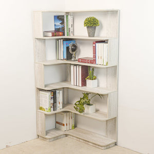 English Elm 90cm L-shaped Corner Bookcase Five Tier Open Shelving Unit for Home Office W2899P444149
