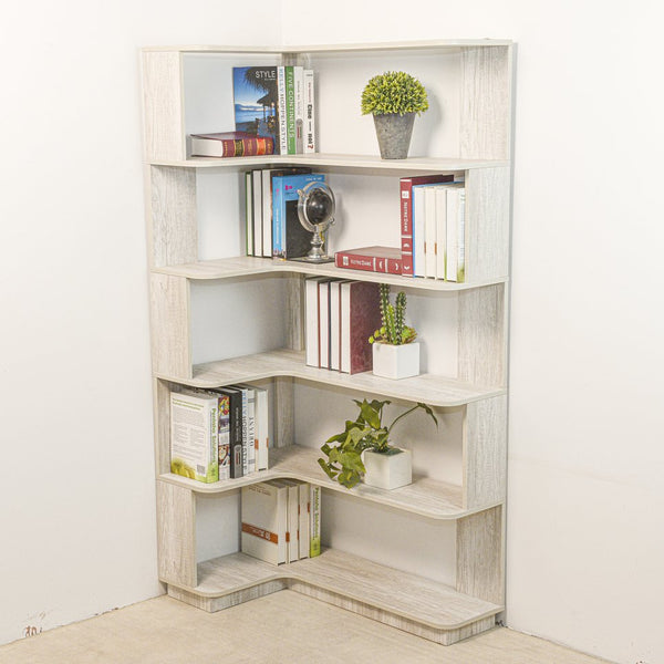 English Elm 90cm L-shaped Corner Bookcase Five Tier Open Shelving Unit for Home Office W2899P444149