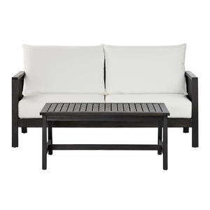 English Elm 2 Piece Outdoor Acacia Wood Loveseat and Coffee Table Set with Textilene Weave Cushions Dark Grey,White+Black N768P368824D