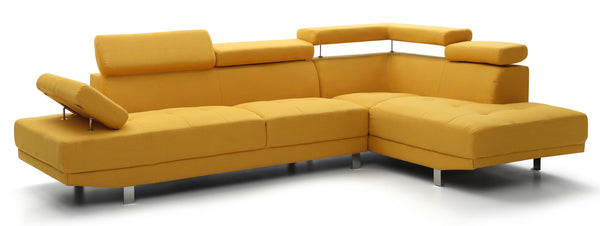 English Elm Riveredge Modern Right-Facing Sectional with Adjustable Armrests & Headrests, Chrome Legs, Fabric Comfort Yellow 21 L x 76 W x 34 H B078S00399