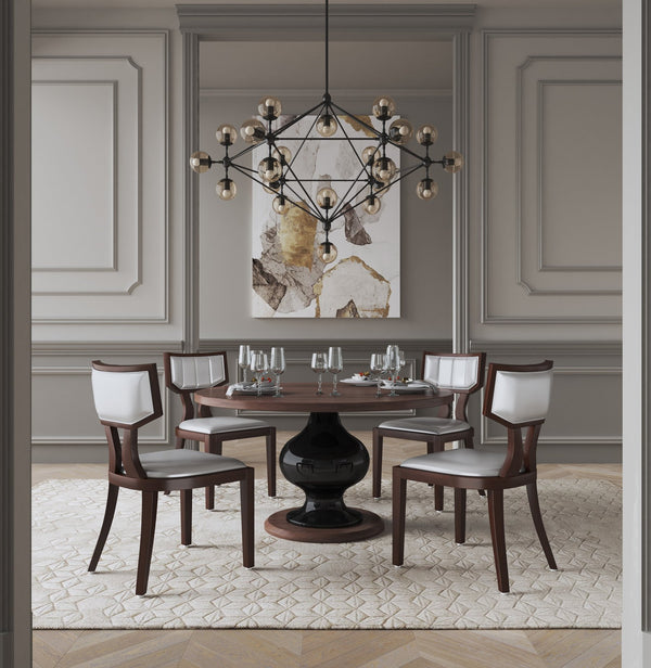 English Elm Pulitzer Wood Vegan Leather Dining Chair Silver Set of 2 — Klismos Design, Solid Beech Frame, 350 lb Capacity B365P397773