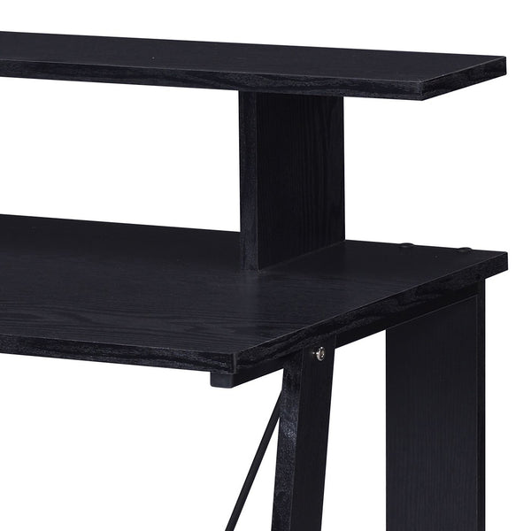 English Elm Nypho Ladder-Base Writing Desk in Black with 2 Drawers, USB & Power Port, Sturdy Metal Crossbar Finish B2726P243690