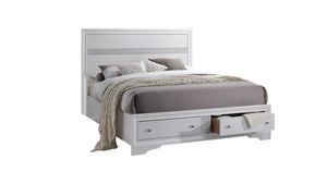 English Elm Traditional Full-Size Storage Bed in White with Crafted Headboard, 2 Drawers, Durable Engineered Wood B009S01339