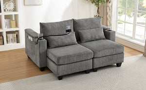 English Elm Convertible Chaise Lounge Sofa Bed With Usb Ports, Cup Holders & Storage - Stylish Grey Sleeper Sofa N719S002020E