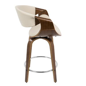 English Elm 24" Swivel Counterstools Walnut Base Faux Leather Bucket Seat Chrome Footrest Pair B202S00029