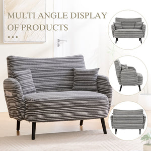 English Elm Modern tufted two-seater sofa with boucle upholstery, tapered legs, storage pockets, cozy compact design Dark Gray W395P376590