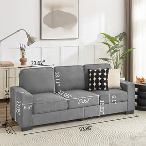 English Elm 83.86"Snowfleece Luxurious 3-Seater Sofa with High-Density Sponge & Spring Support, Cozy Velvet Gray W1359P215068