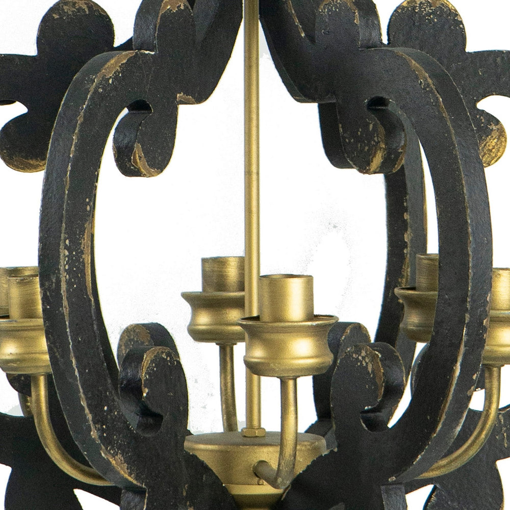 English Elm Aki Six Light Carved Fir Wood Chandelier Ornate Vintage Fixture for Dining Rooms B056P416816