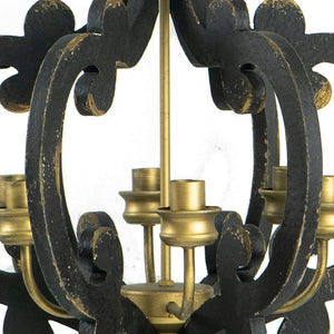 English Elm Aki Six Light Carved Fir Wood Chandelier Ornate Vintage Fixture for Dining Rooms B056P416816