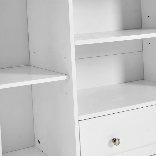 English Elm Sideboard 51" Farmhouse Buffet Cabinet with Glass Doors, Adjustable Shelves, Anti-Tip Storage White Oak W3417P321845