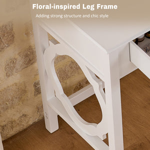 English Elm Compact Floral Makeup Vanity Table with Swivel Flower Mirror, 5 Drawers & PU Stool — Space-Saving Beauty Station N844P288535A