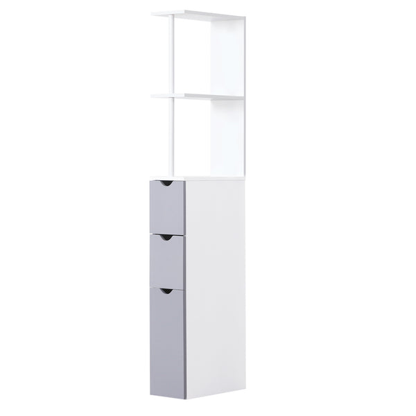 English Elm HOMCOM 54" Tall Linen Tower Cabinet with Shelves & Drawers — Narrow Freestanding Bathroom Organizer W2225P229147