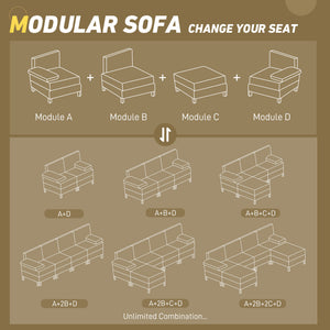 English Elm Homcom Right-Facing Armchair Module For Customizable Sectional Sofa, Cream White With Pocket Spring Comfort W2225P229503