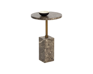 Sunpan MIZANI End Table - Sculptural Concrete Design with Dark Marble Look and Antique Brass Finish Brown 112723